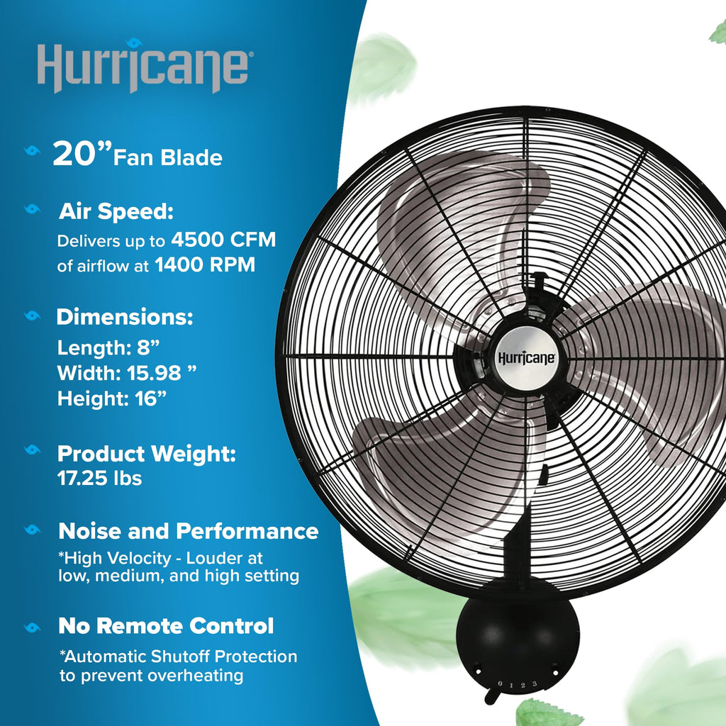 Black 20in 3 Speed Oscillating Wall Fan J84114