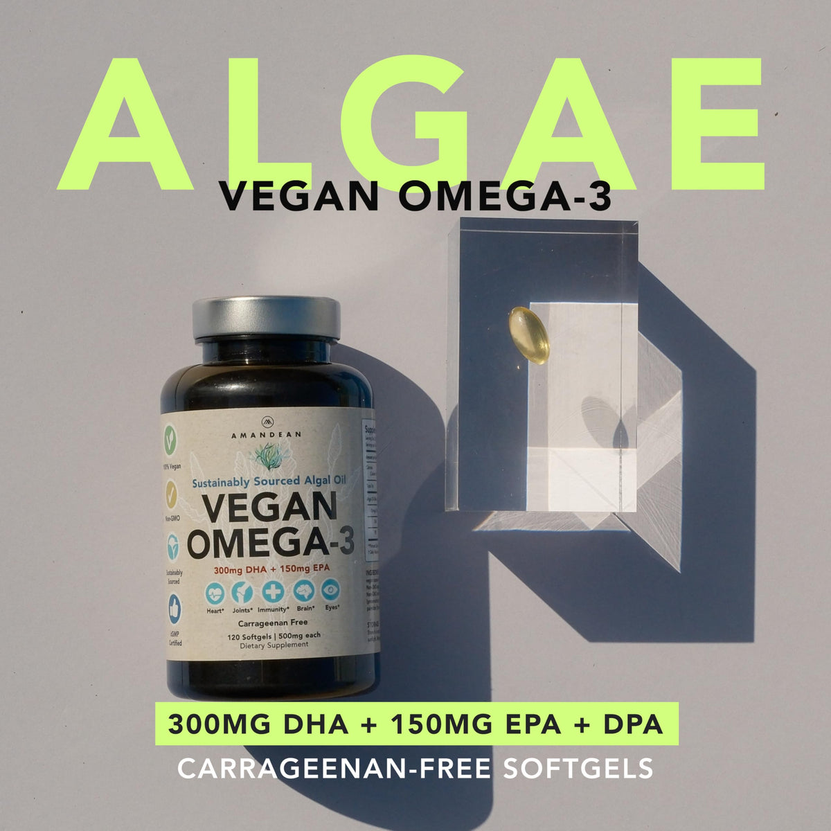 Vegan Omega-3 Algal Oil DHA EPA Softgels, 120ct J29182
