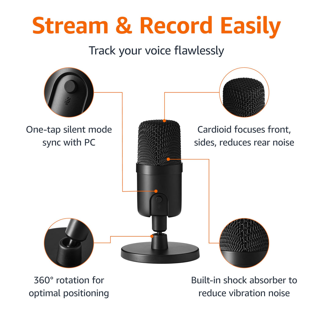 USB Condenser Microphone with Adjustable Stand, Black T9159
