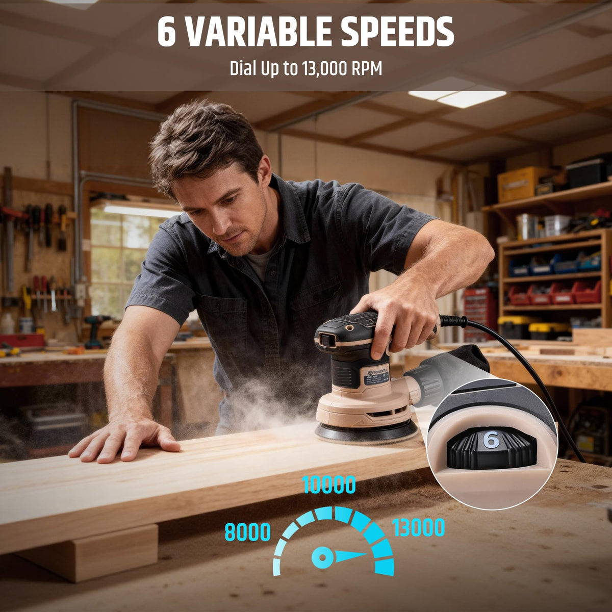 5-Inch Variable Speed Random Orbital Sander with Dust Bag M1054
