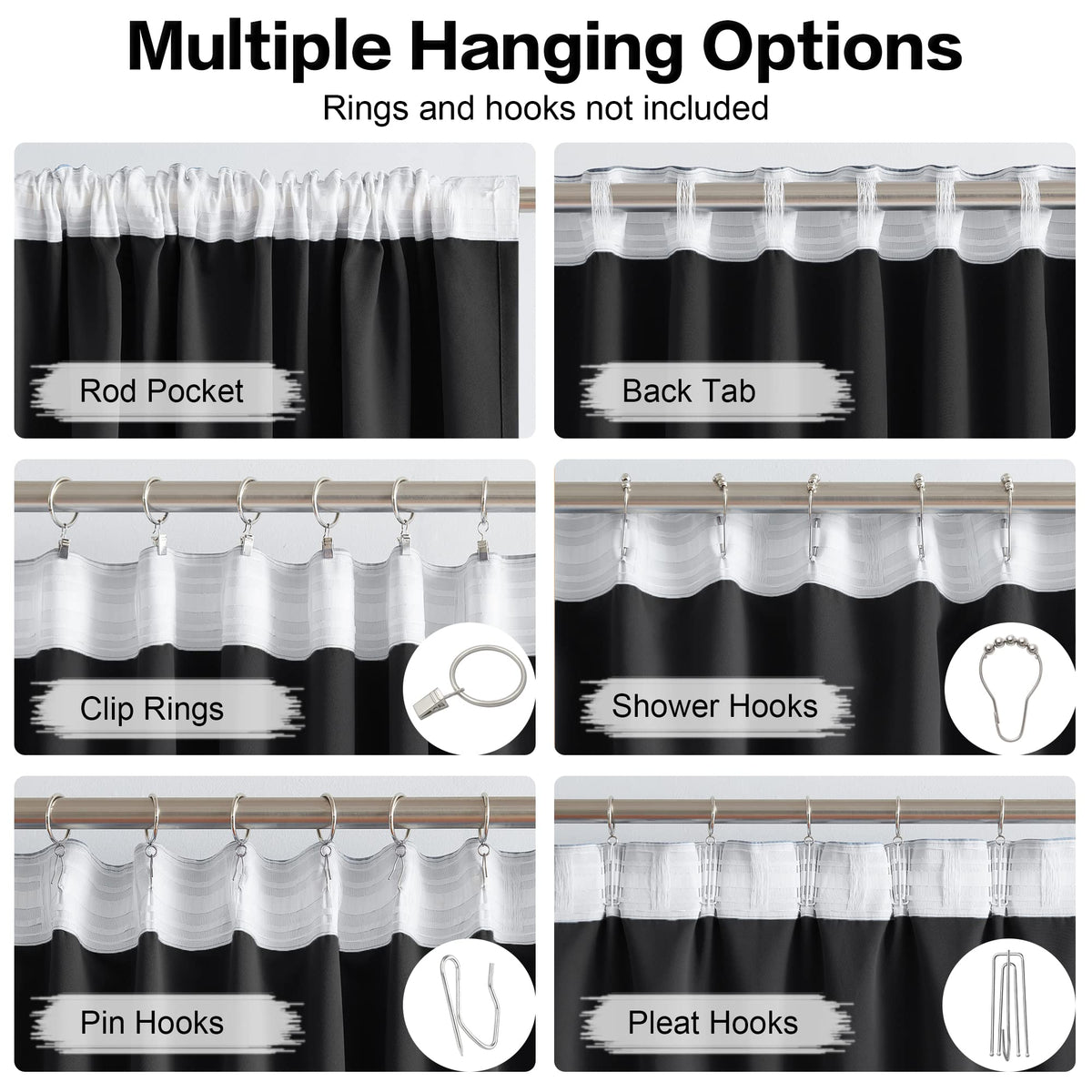 Black 102 Inches Long 2 Panels Blackout Curtains L31468