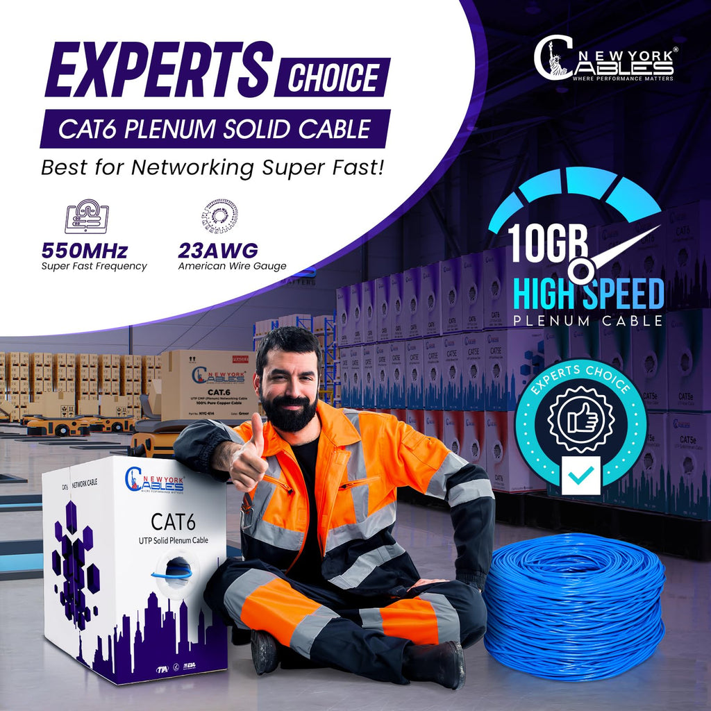 CAT6 Plenum Cable 1000ft 23AWG UTP 4Pairs 550MHz 10Gbps CMP Rated Blue B5319