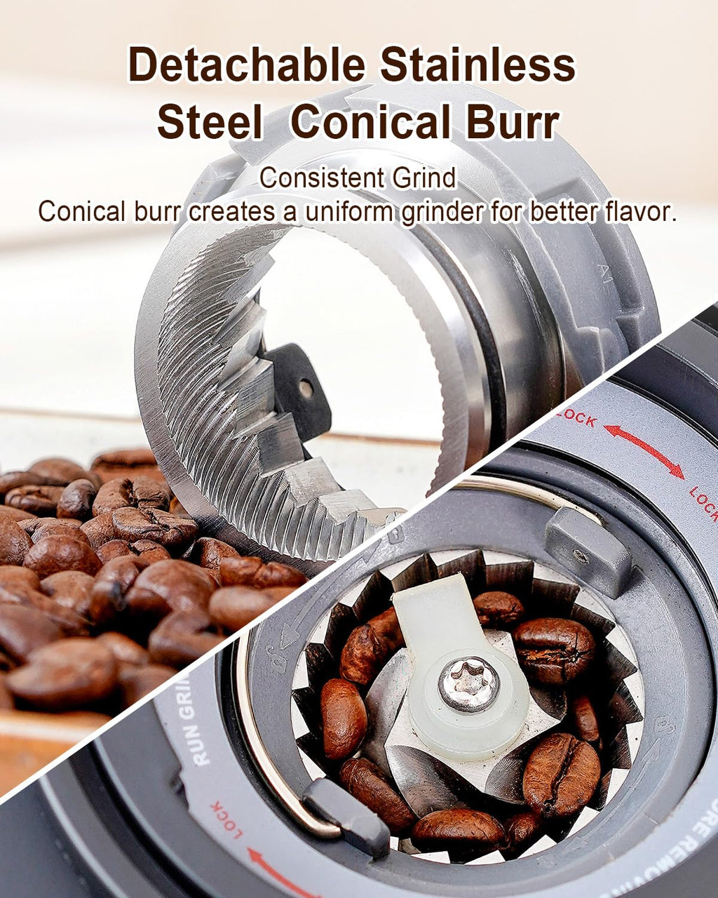 Conical Burr Coffee Grinder with Scale, 31 Grind Settings, Stainless Steel, Black W626
