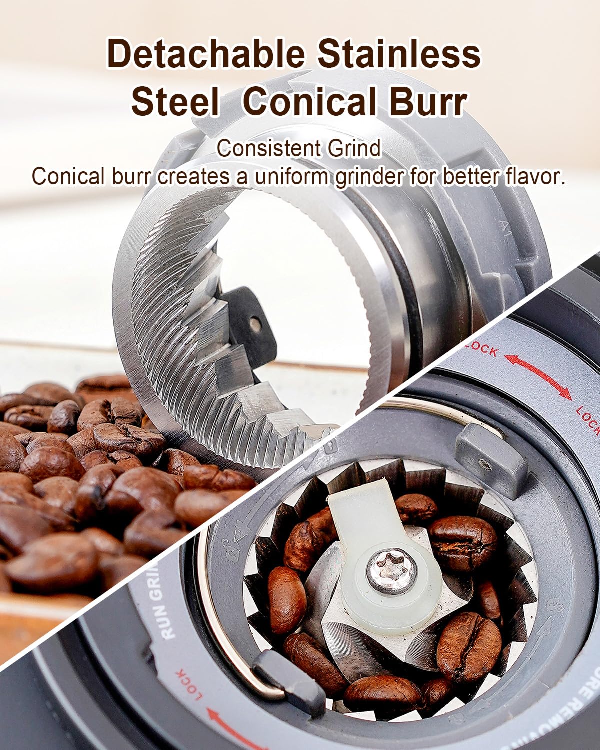 Conical Burr Coffee Grinder with Scale, 31 Grind Settings, Stainless Steel, Black W626