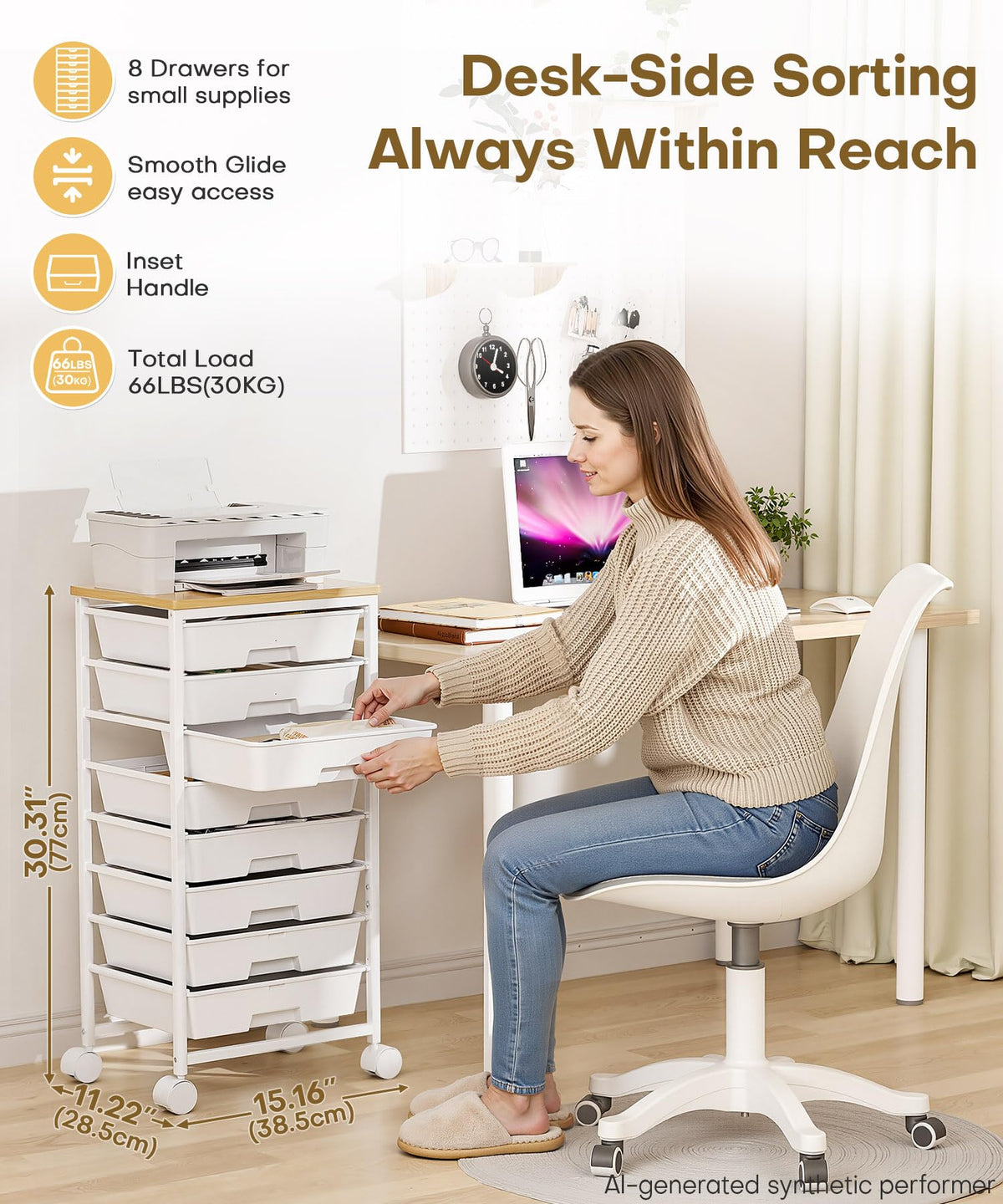 Rolling Storage Drawer Cart 8 Drawer Lockable Wheels J52647