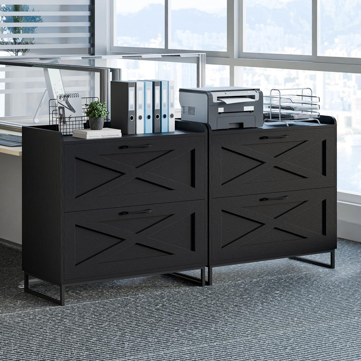 2 Drawer Black File Cabinet with Charging Station A46570