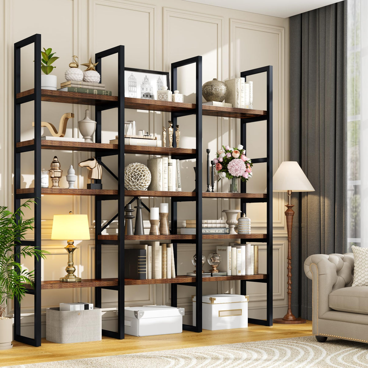 5 Tier Wood and Metal Bookshelf D255693