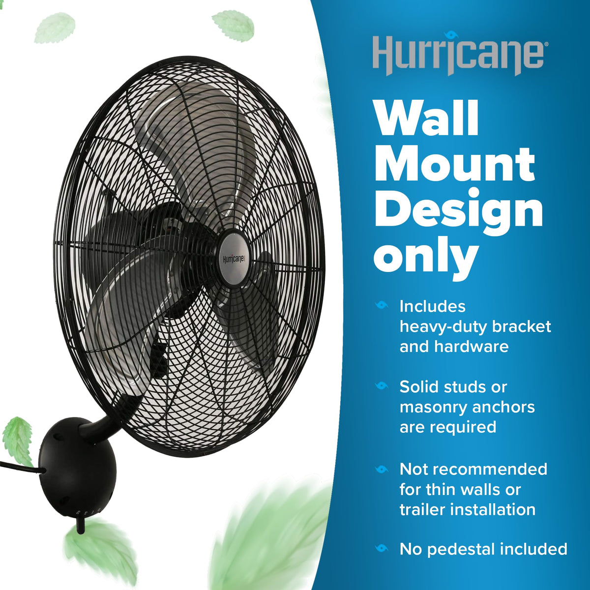 Black 20in 3 Speed Oscillating Wall Fan J84114