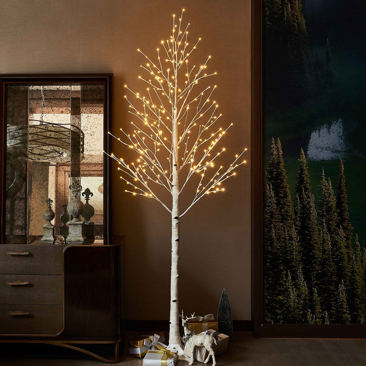 Lighted Birch Tree 8FT 240 Warm White Lights J9571