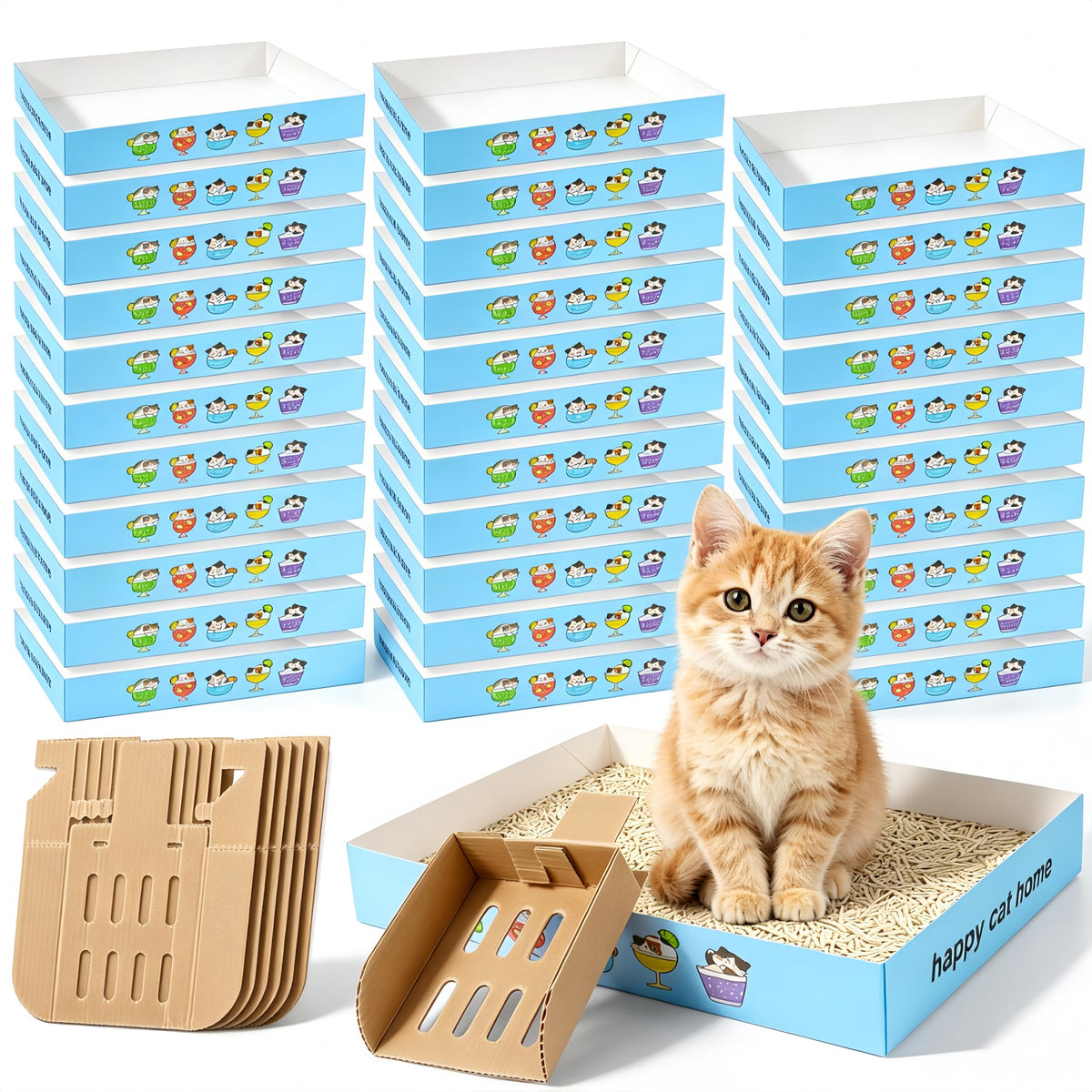 32 Pack Disposable Cat Litter Box with 6 Scoops N5132