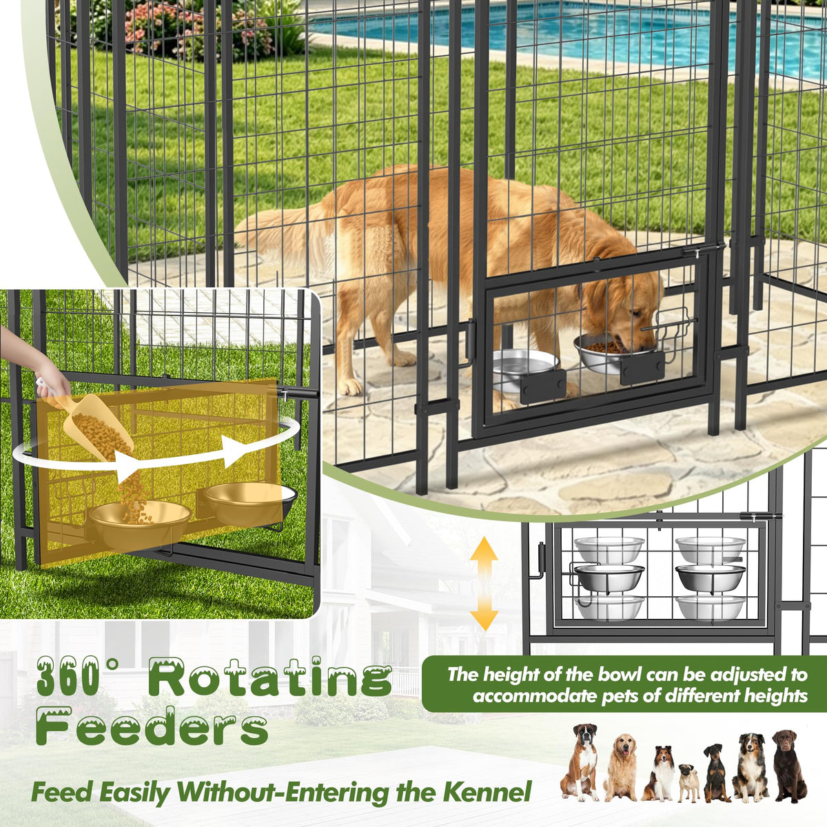 8x4x6 FT Outdoor Dog Kennel with Swivel Feeder E918