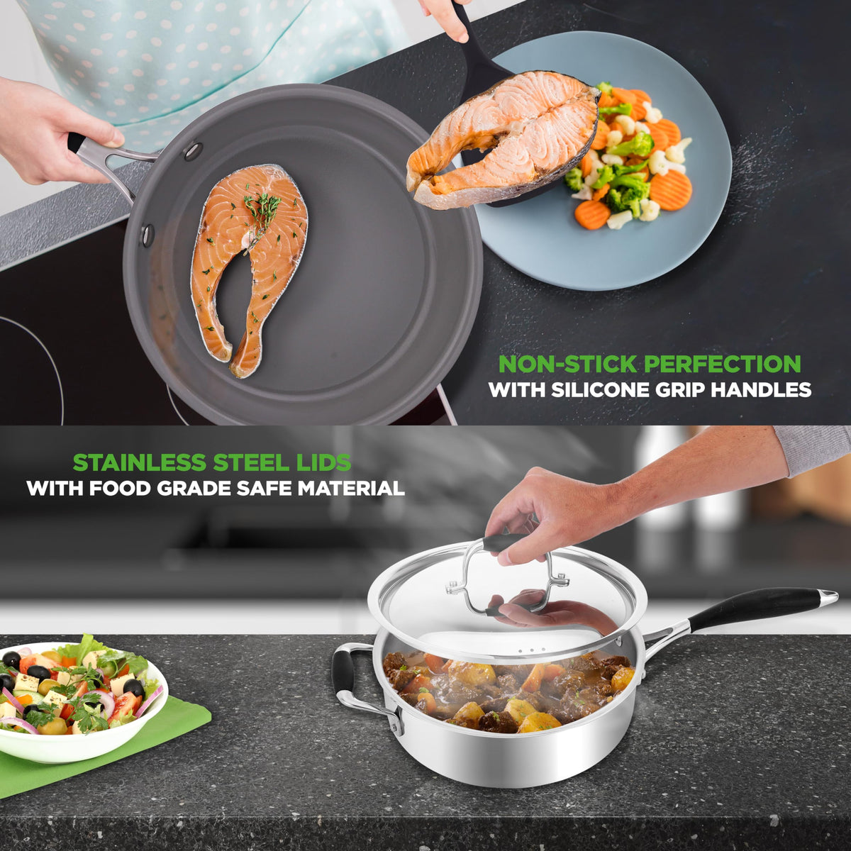 12-Piece Stainless Steel Non-Stick Cookware Set B4726