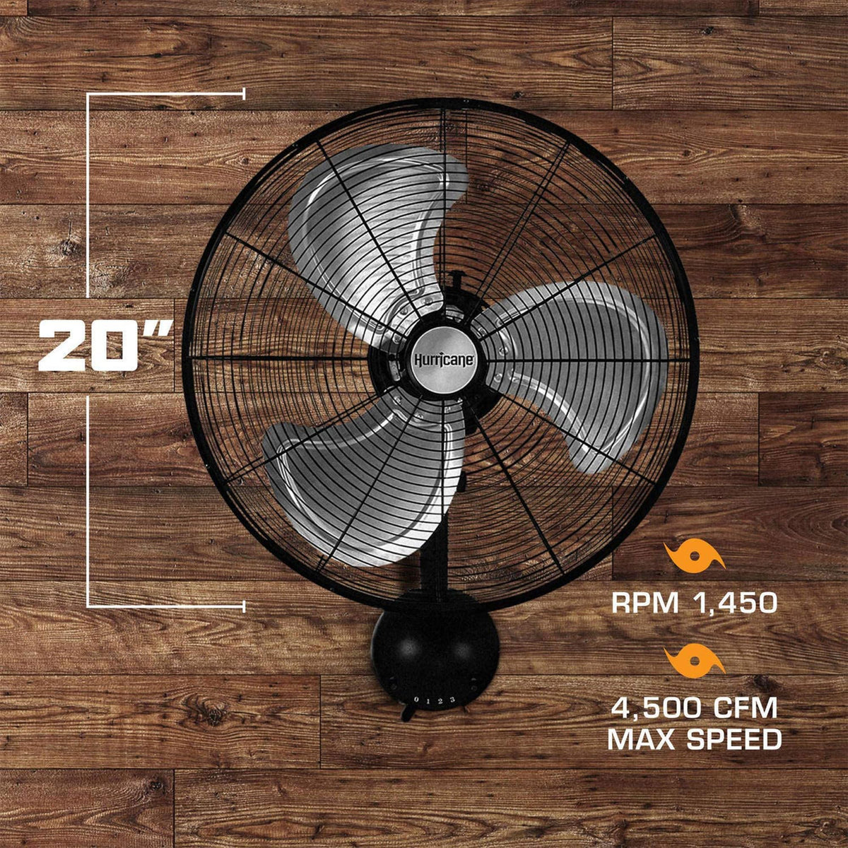 Black 20in 3 Speed Oscillating Wall Fan J84114