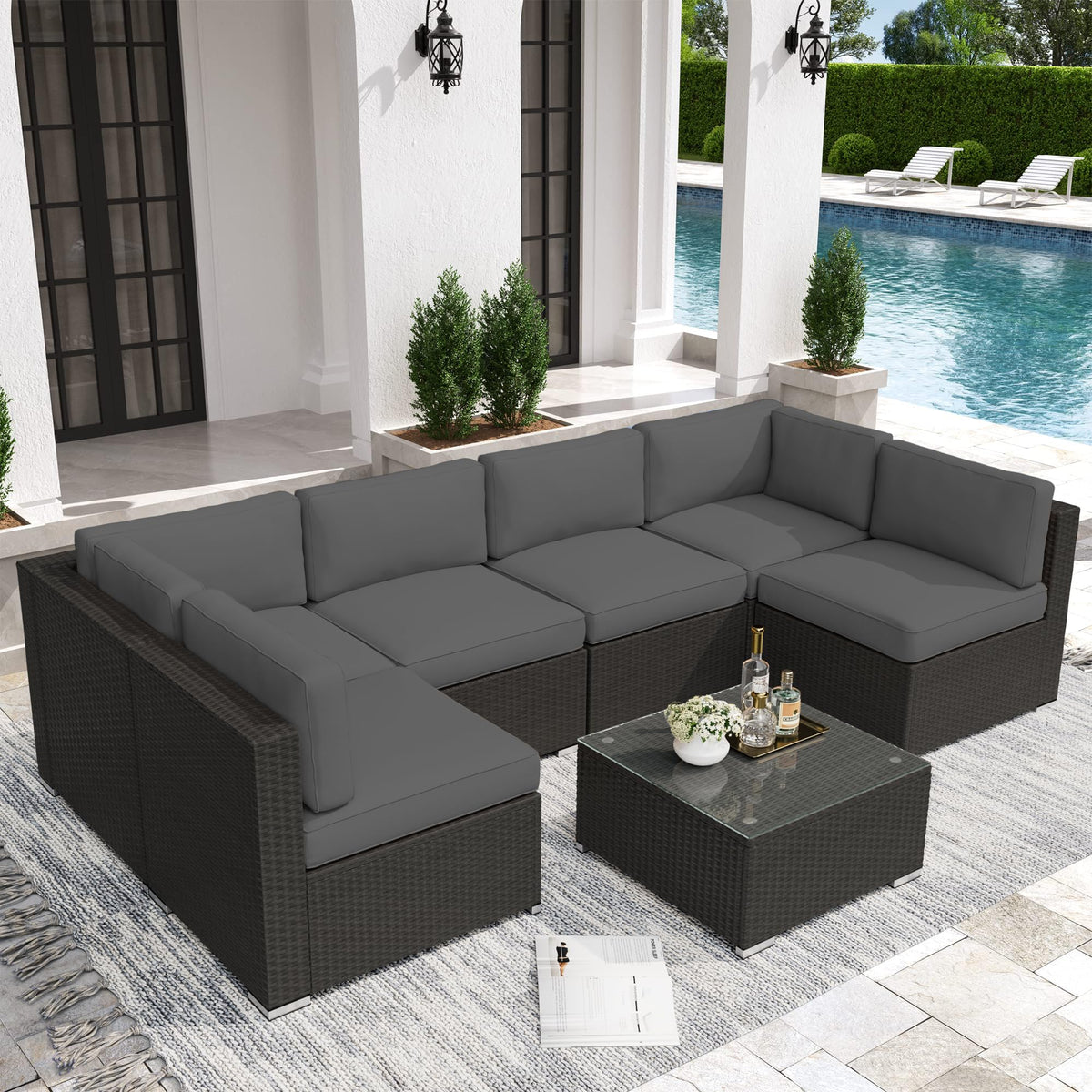 Grey 7-Piece Outdoor Patio Furniture Set T347
