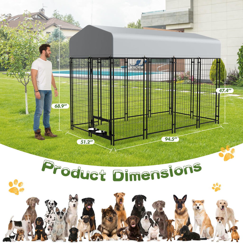 8x4x6 FT Outdoor Dog Kennel with Swivel Feeder E918