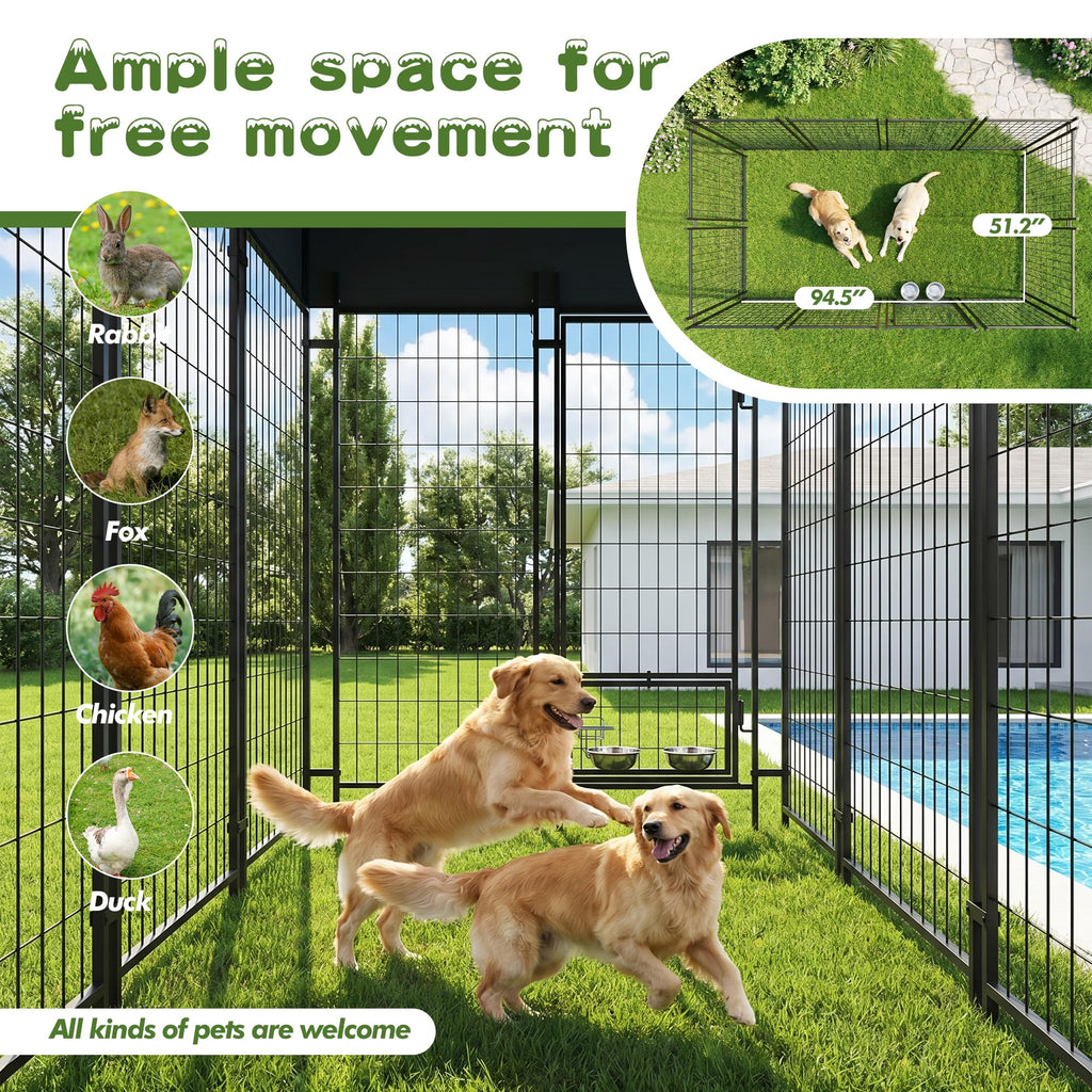 8x4x6 FT Outdoor Dog Kennel with Swivel Feeder E918