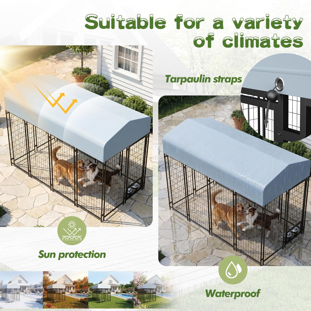8x4x6 FT Outdoor Dog Kennel with Swivel Feeder E918