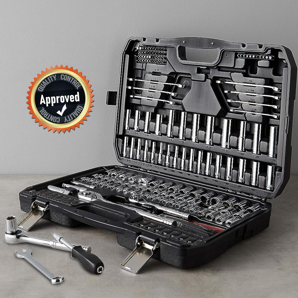 201-Piece Mechanic's Socket Tool Set with Case, SAE and Metric, Chrome-Vanadium Steel G911
