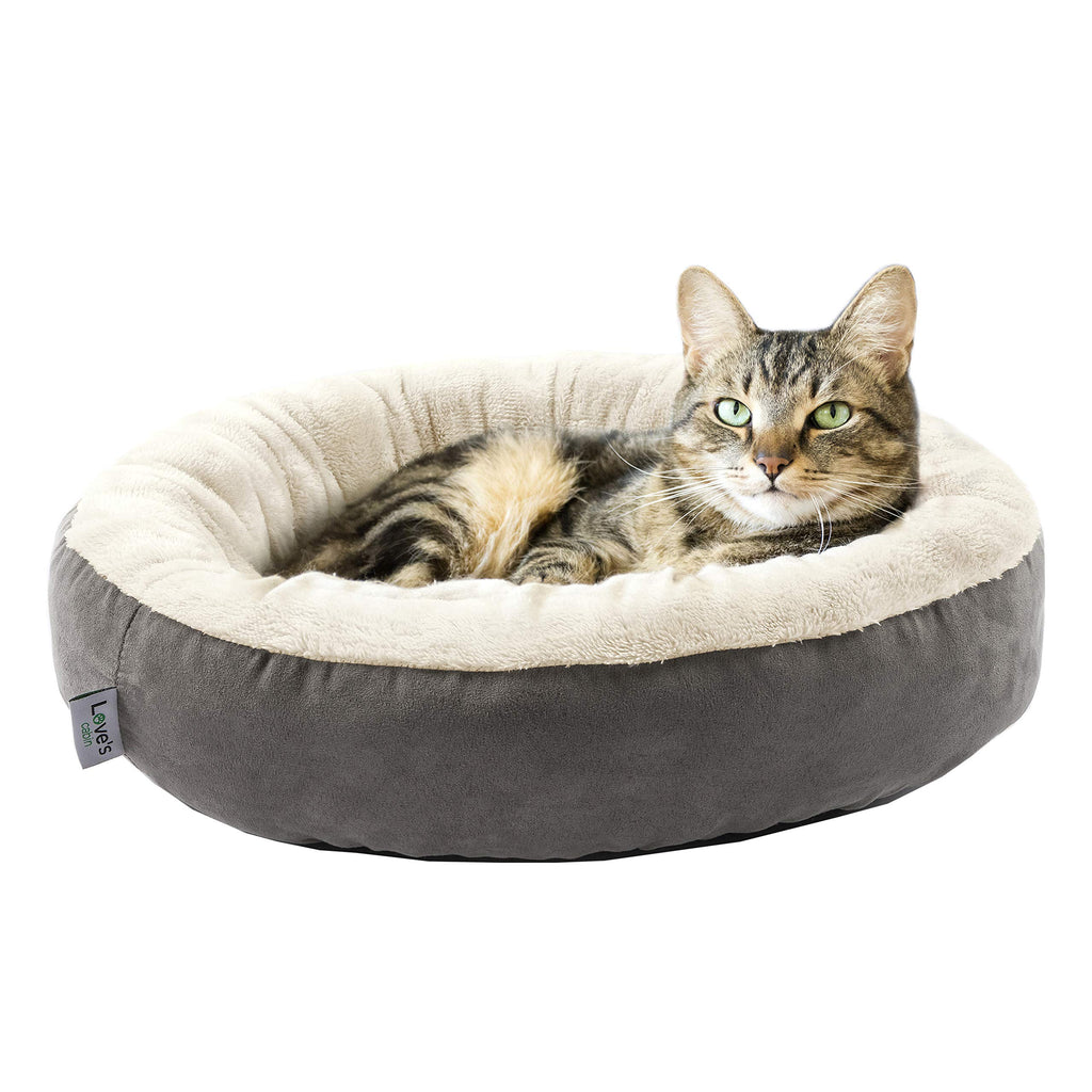 Round Donut Cat and Dog Cushion Bed, 20in Washable Gray Q632063